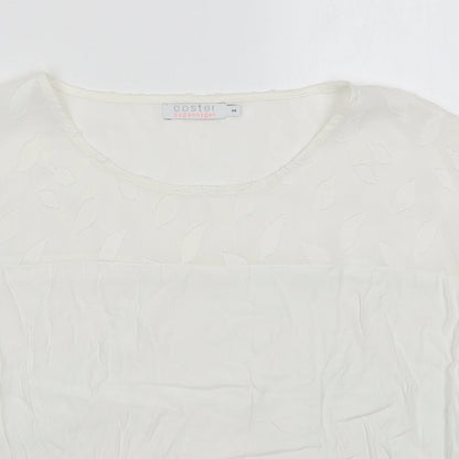 Coster Womens White  Viscose Basic Blouse Size 8 Round Neck - Leaf Pattern