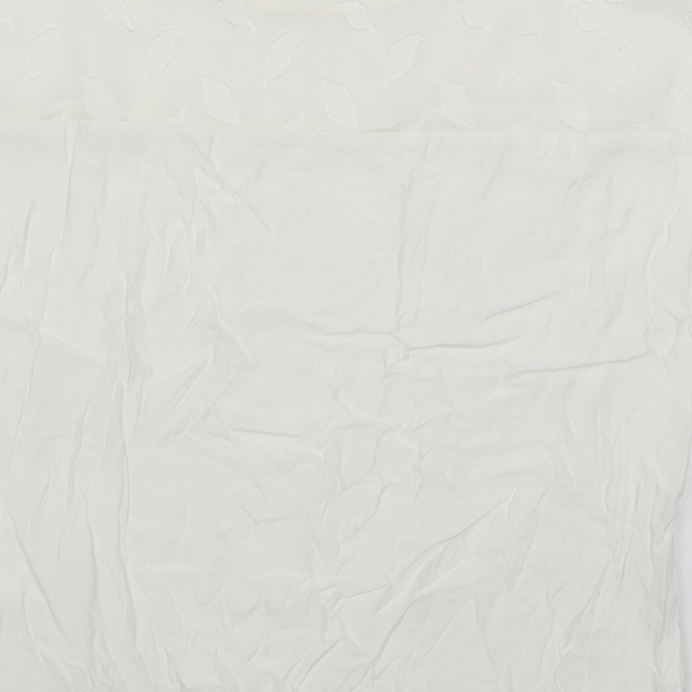 Coster Womens White  Viscose Basic Blouse Size 8 Round Neck - Leaf Pattern