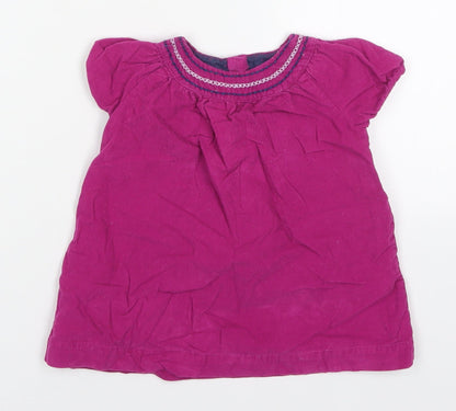 F&F Girls Pink  Cotton Basic T-Shirt Size 9-12 Months Round Neck Button