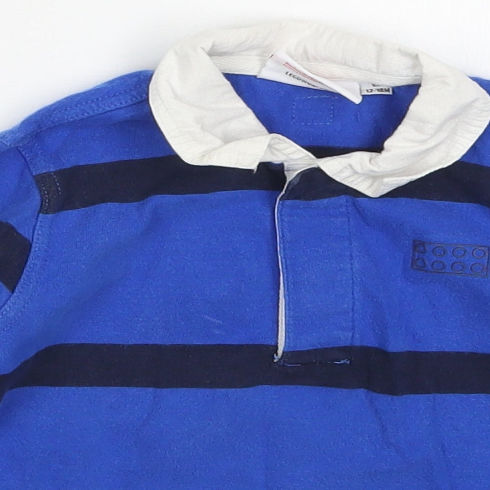Legowear Boys Blue Striped Cotton Basic Polo Size 12-18 Months Collared Button