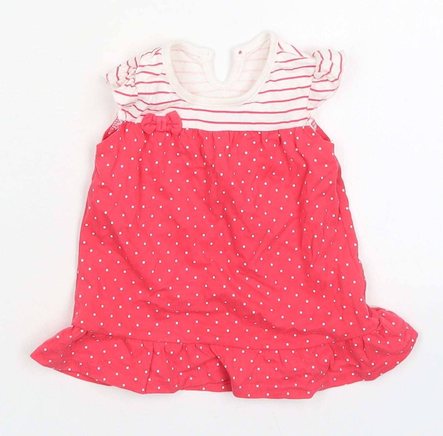 George Girls Pink Polka Dot Cotton A-Line  Size 6-9 Months  Round Neck Button - Striped