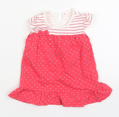 George Girls Pink Polka Dot Cotton A-Line  Size 6-9 Months  Round Neck Button - Striped