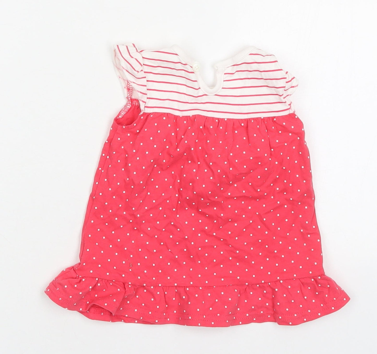 George Girls Pink Polka Dot Cotton A-Line  Size 6-9 Months  Round Neck Button - Striped