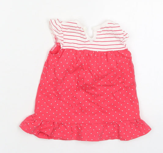 George Girls Pink Polka Dot Cotton A-Line  Size 6-9 Months  Round Neck Button - Striped