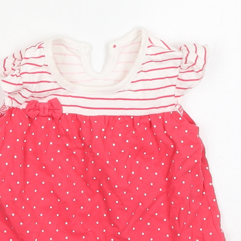 George Girls Pink Polka Dot Cotton A-Line  Size 6-9 Months  Round Neck Button - Striped