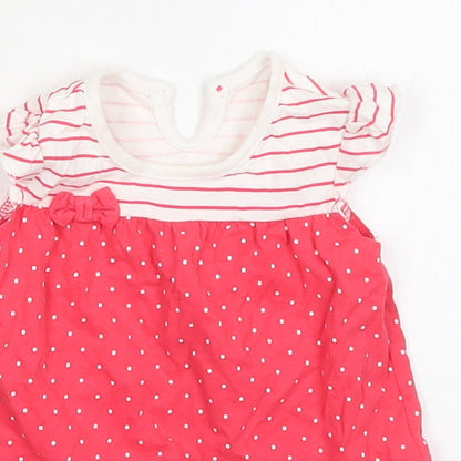 George Girls Pink Polka Dot Cotton A-Line  Size 6-9 Months  Round Neck Button - Striped