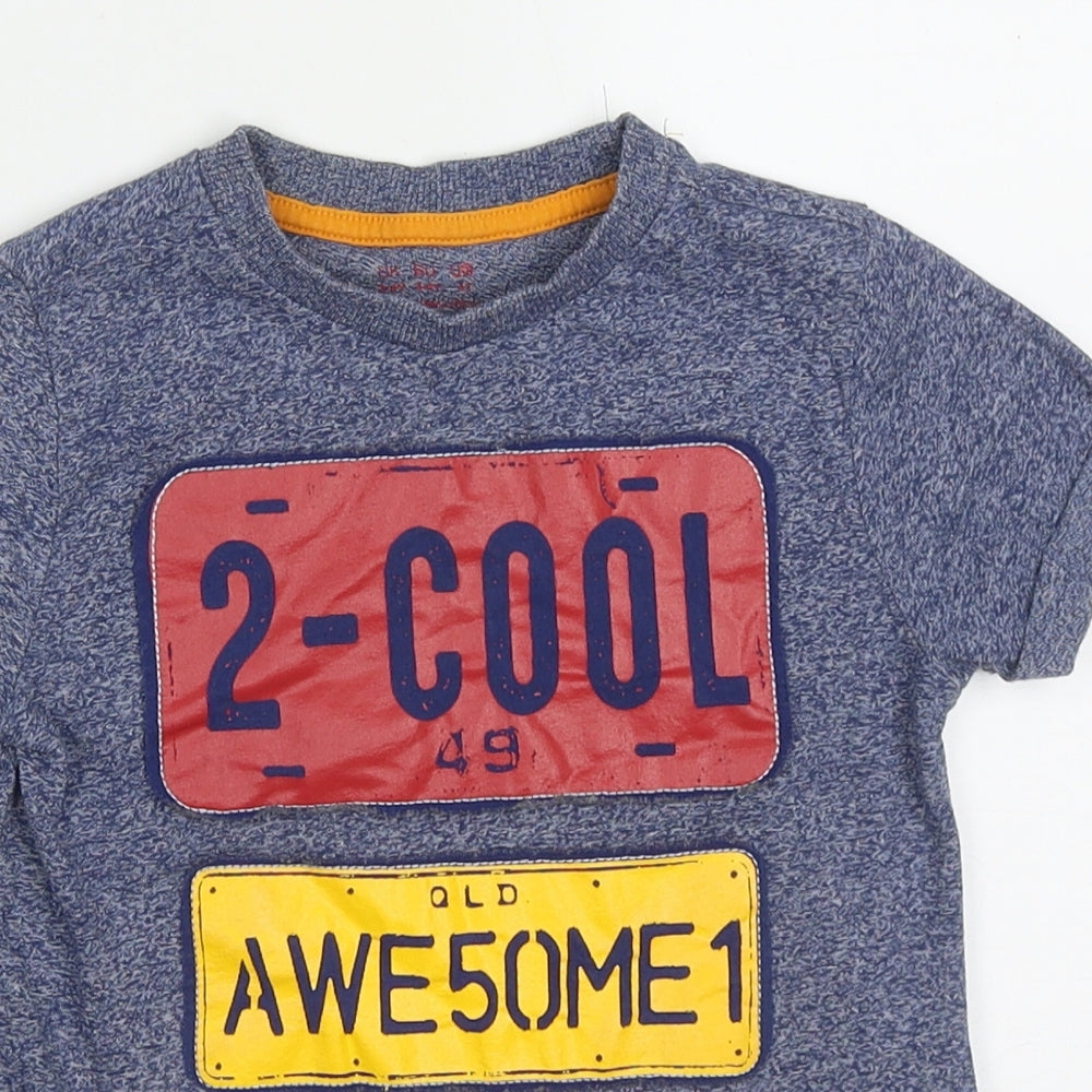 F&F Boys Blue  Cotton Basic T-Shirt Size 3-4 Years Crew Neck Pullover - 2 cool awesome