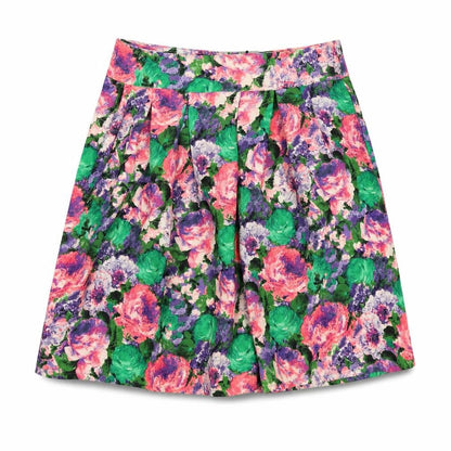 Front view of River Island women’s multicoloured floral polyester a-line skirt, size UK 10, zip