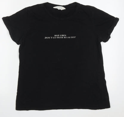 Primark Womens Black  Cotton Basic T-Shirt Size M Crew Neck - bad vibes dont go with my outfit