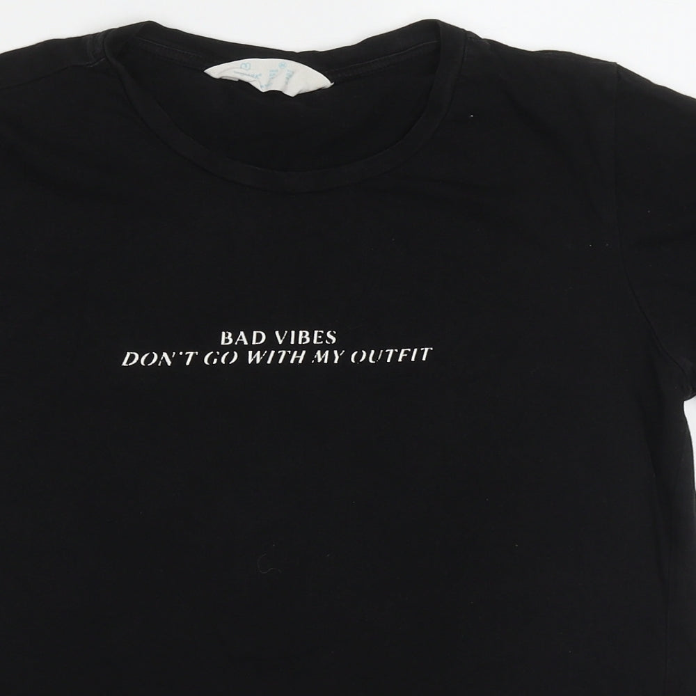 Primark Womens Black  Cotton Basic T-Shirt Size M Crew Neck - bad vibes dont go with my outfit