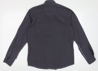 REMUS Mens Purple Striped Polyester  Button-Up Size M Collared Button