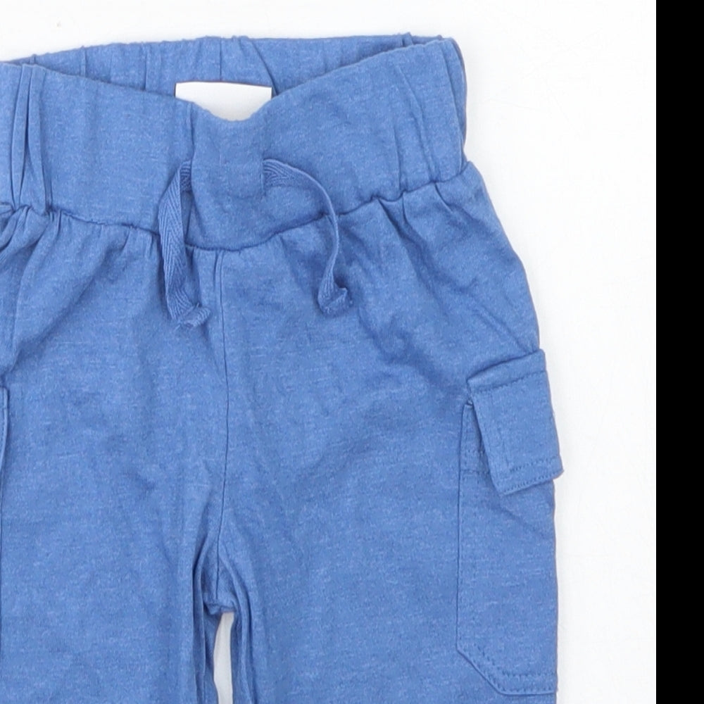 Hullabaloo Boys Blue  Cotton Jogger Trousers Size 6-9 Months  Drawstring