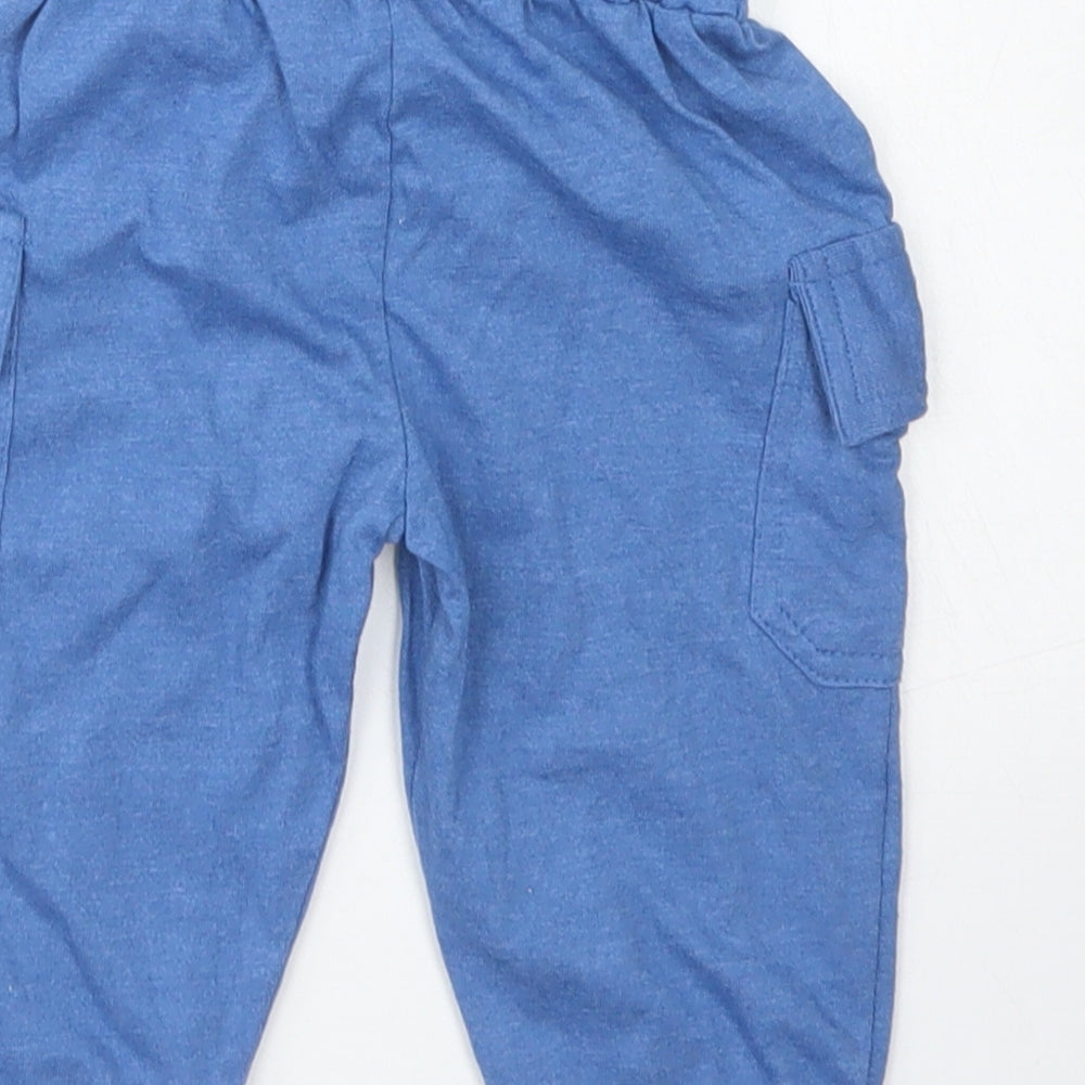 Hullabaloo Boys Blue  Cotton Jogger Trousers Size 6-9 Months  Drawstring