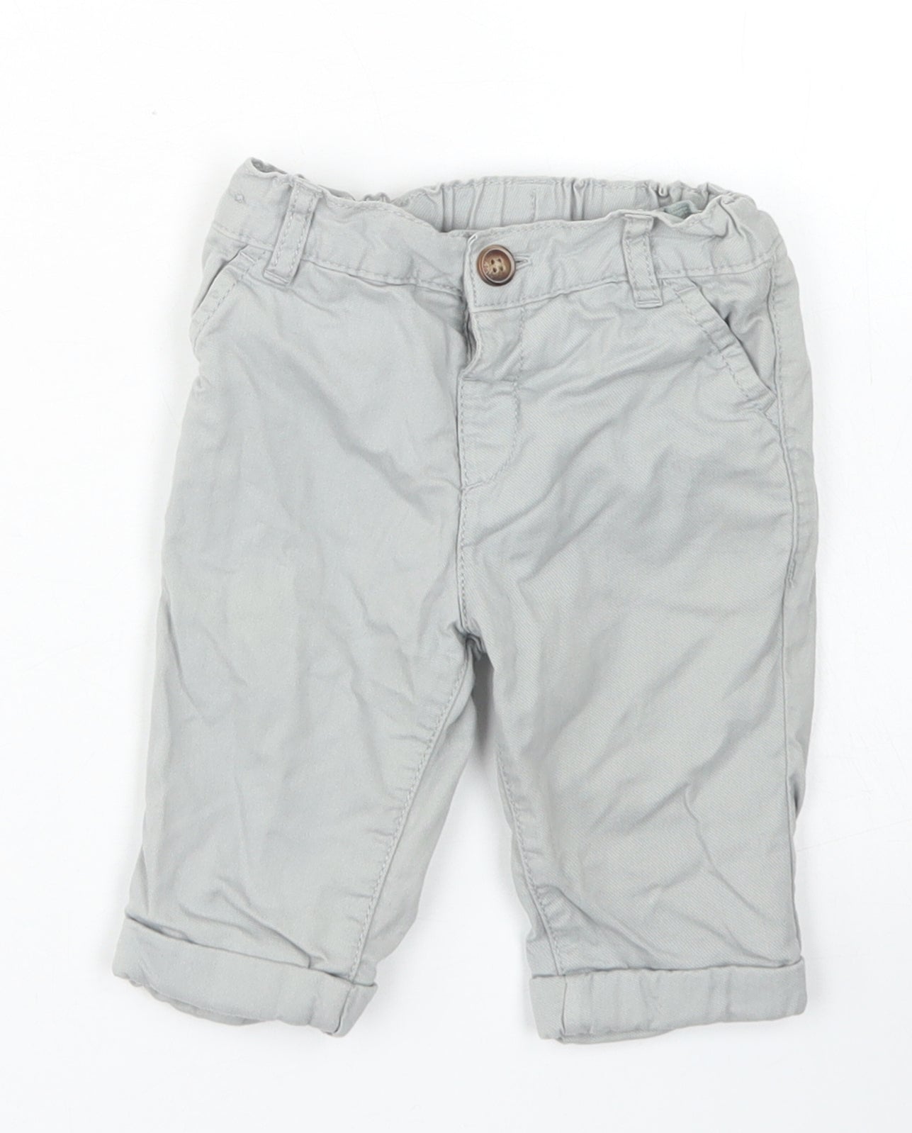 M&S Boys Grey  Cotton Capri Trousers Size 3-6 Months  Button