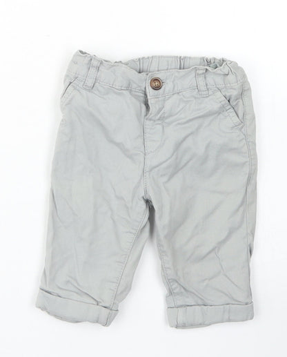 M&S Boys Grey  Cotton Capri Trousers Size 3-6 Months  Button