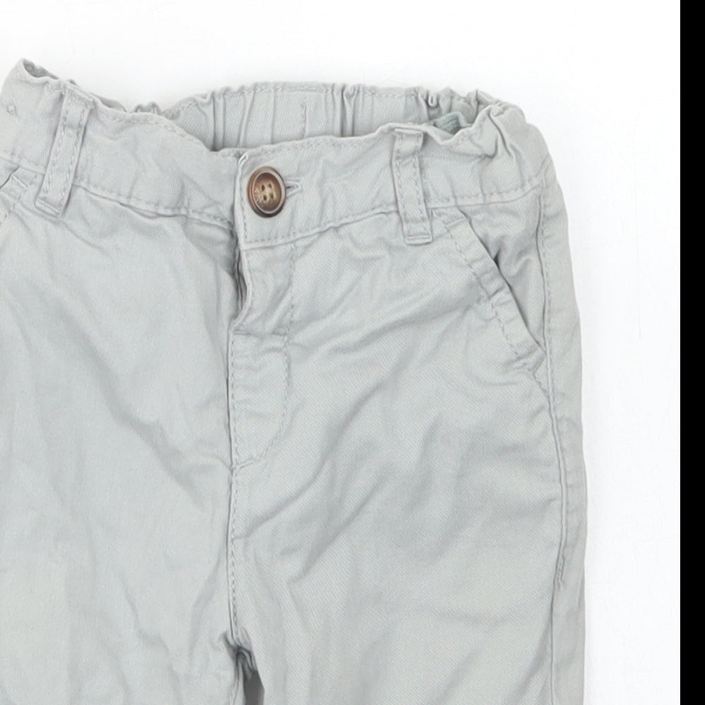 M&S Boys Grey  Cotton Capri Trousers Size 3-6 Months  Button