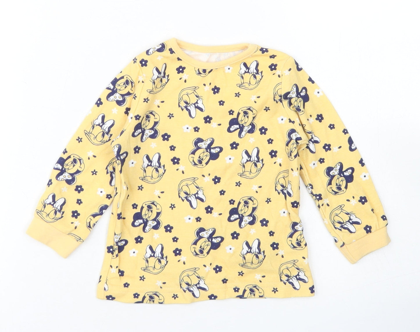 George Girls Yellow Spotted Cotton Basic T-Shirt Size 9-12 Months Crew Neck  - Minnie Mouse & Daisy Duck