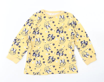 George Girls Yellow Spotted Cotton Basic T-Shirt Size 9-12 Months Crew Neck  - Minnie Mouse & Daisy Duck