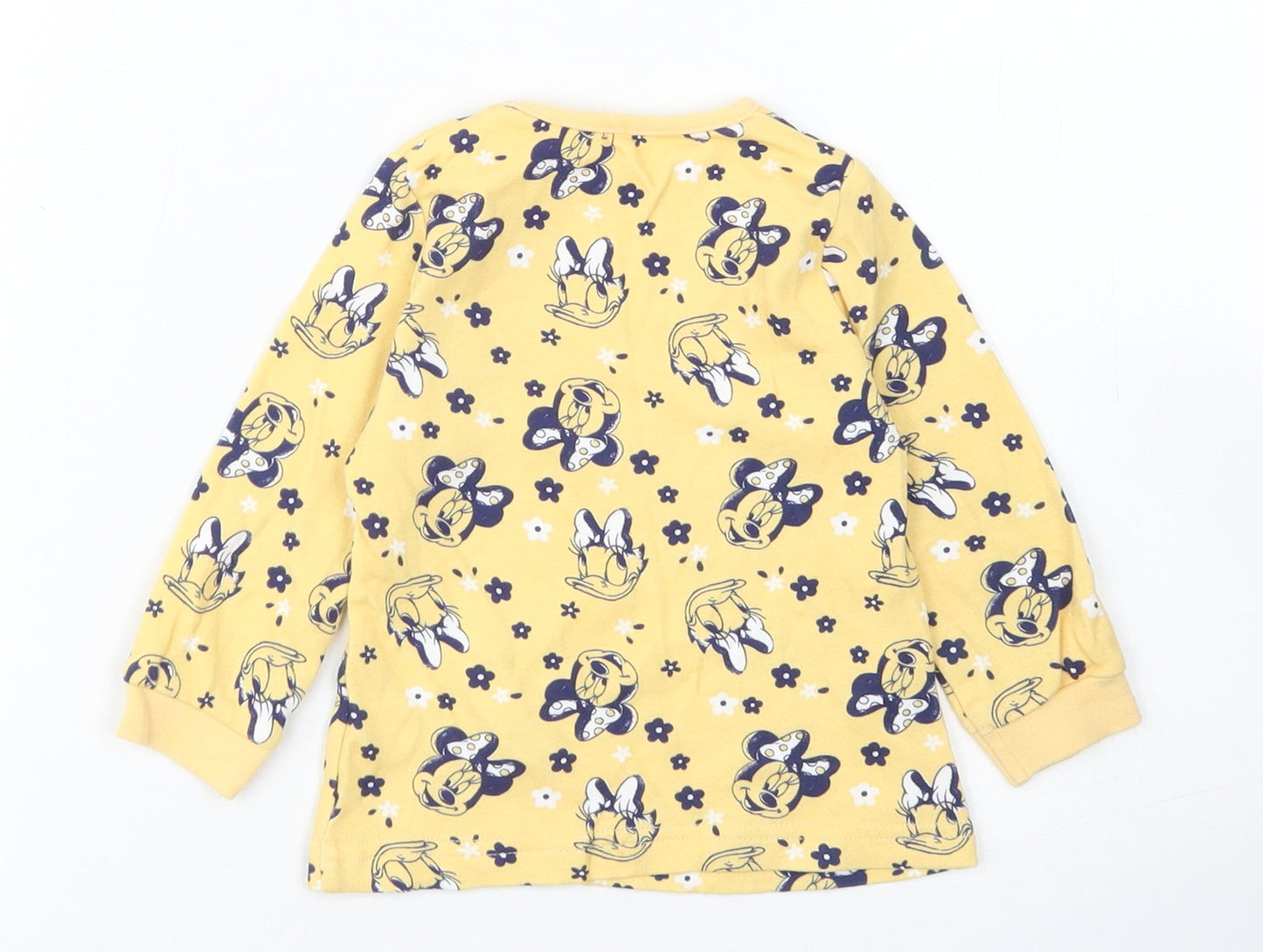 George Girls Yellow Spotted Cotton Basic T-Shirt Size 9-12 Months Crew Neck  - Minnie Mouse & Daisy Duck