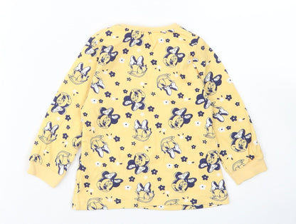 George Girls Yellow Spotted Cotton Basic T-Shirt Size 9-12 Months Crew Neck  - Minnie Mouse & Daisy Duck