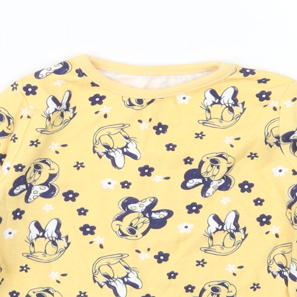 George Girls Yellow Spotted Cotton Basic T-Shirt Size 9-12 Months Crew Neck  - Minnie Mouse & Daisy Duck