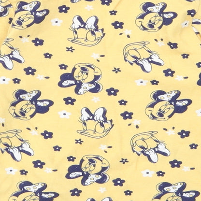 George Girls Yellow Spotted Cotton Basic T-Shirt Size 9-12 Months Crew Neck  - Minnie Mouse & Daisy Duck