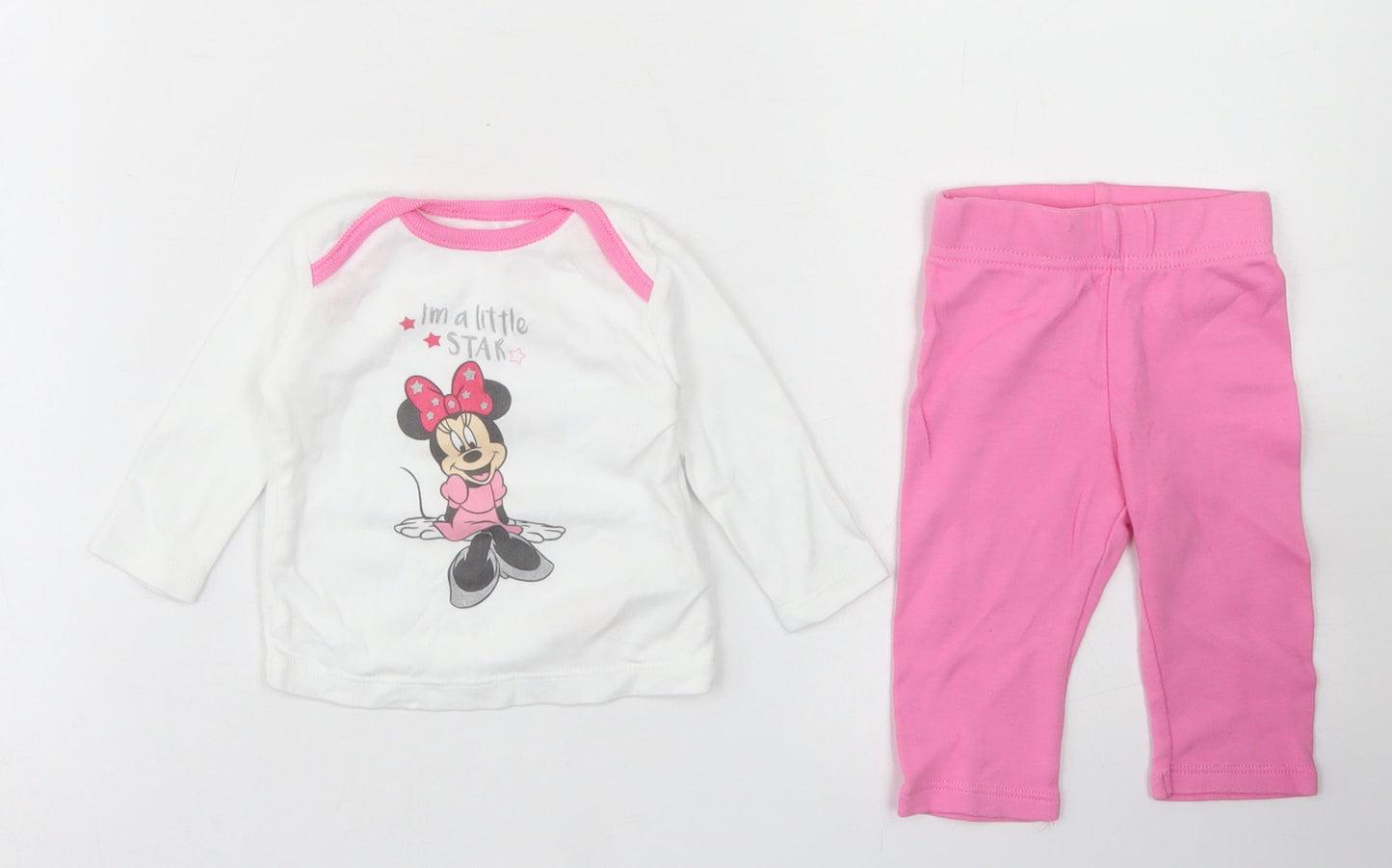 Disney Baby Girls Pink Solid Cotton Capri Pyjama Set Size Newborn   - Minnie Mosue