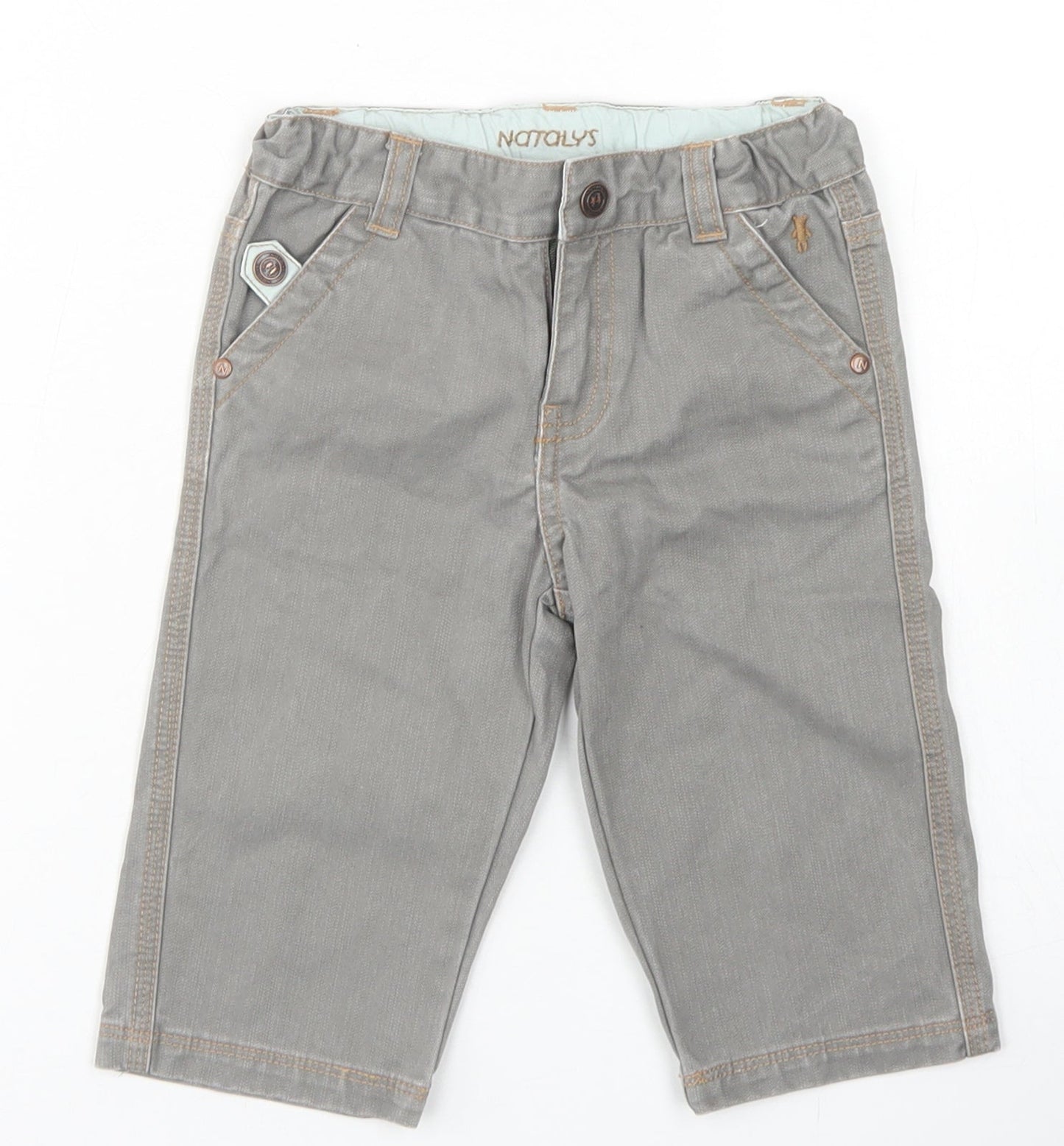 Natalys Boys Grey  Cotton Capri Jeans Size 12 Months  Hook & Eye