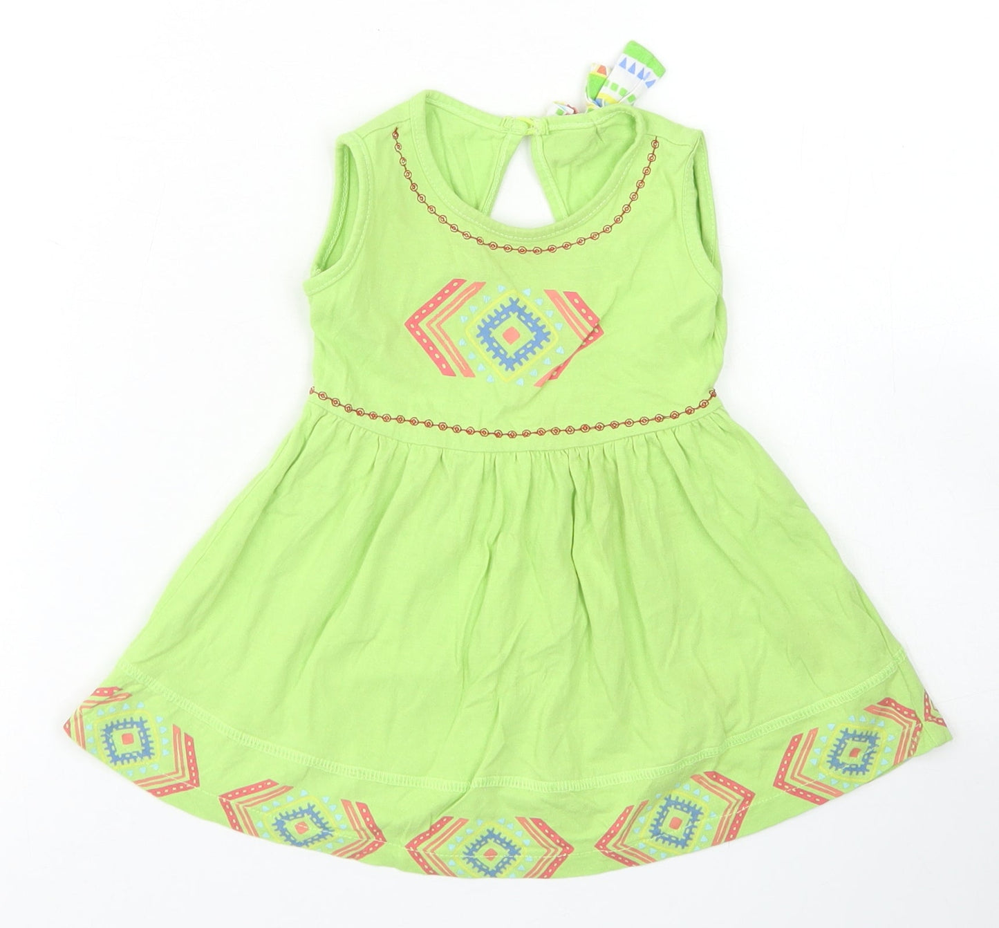 Baby Shop Girls Green  Cotton Skater Dress  Size 3-6 Months  Round Neck  - Open Back