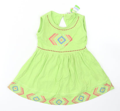 Baby Shop Girls Green  Cotton Skater Dress  Size 3-6 Months  Round Neck  - Open Back