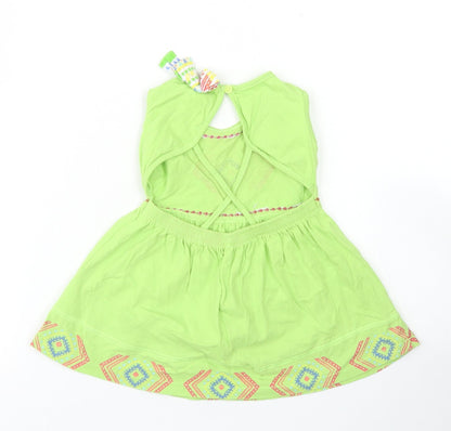 Baby Shop Girls Green  Cotton Skater Dress  Size 3-6 Months  Round Neck  - Open Back