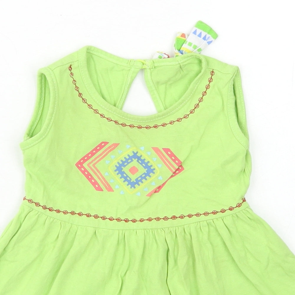 Baby Shop Girls Green  Cotton Skater Dress  Size 3-6 Months  Round Neck  - Open Back