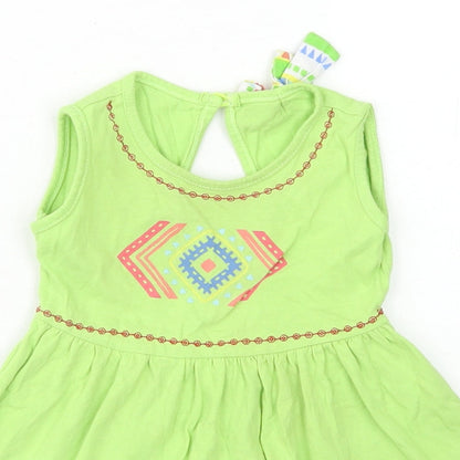 Baby Shop Girls Green  Cotton Skater Dress  Size 3-6 Months  Round Neck  - Open Back