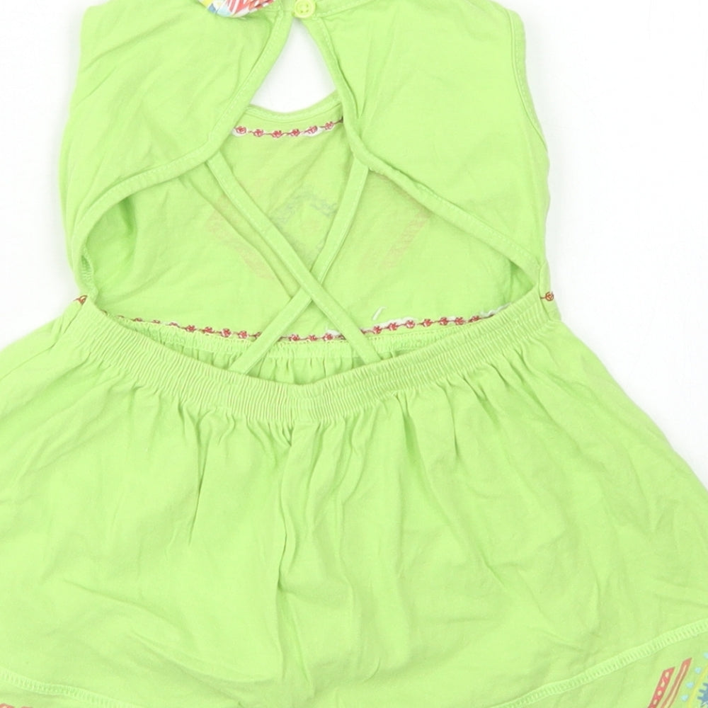 Baby Shop Girls Green  Cotton Skater Dress  Size 3-6 Months  Round Neck  - Open Back