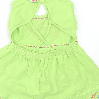 Baby Shop Girls Green  Cotton Skater Dress  Size 3-6 Months  Round Neck  - Open Back