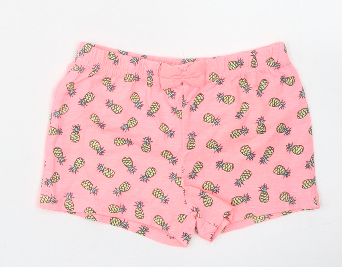 Primark Girls Pink Spotted Cotton Cropped Trousers Size 9-12 Months   - Pineapple Print