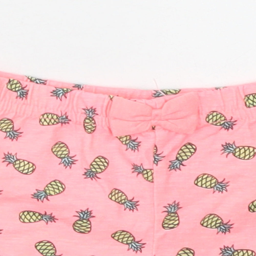Primark Girls Pink Spotted Cotton Cropped Trousers Size 9-12 Months   - Pineapple Print