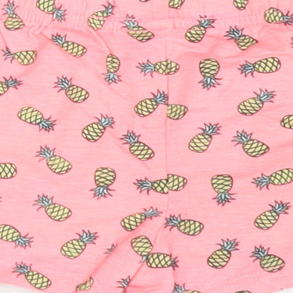 Primark Girls Pink Spotted Cotton Cropped Trousers Size 9-12 Months   - Pineapple Print