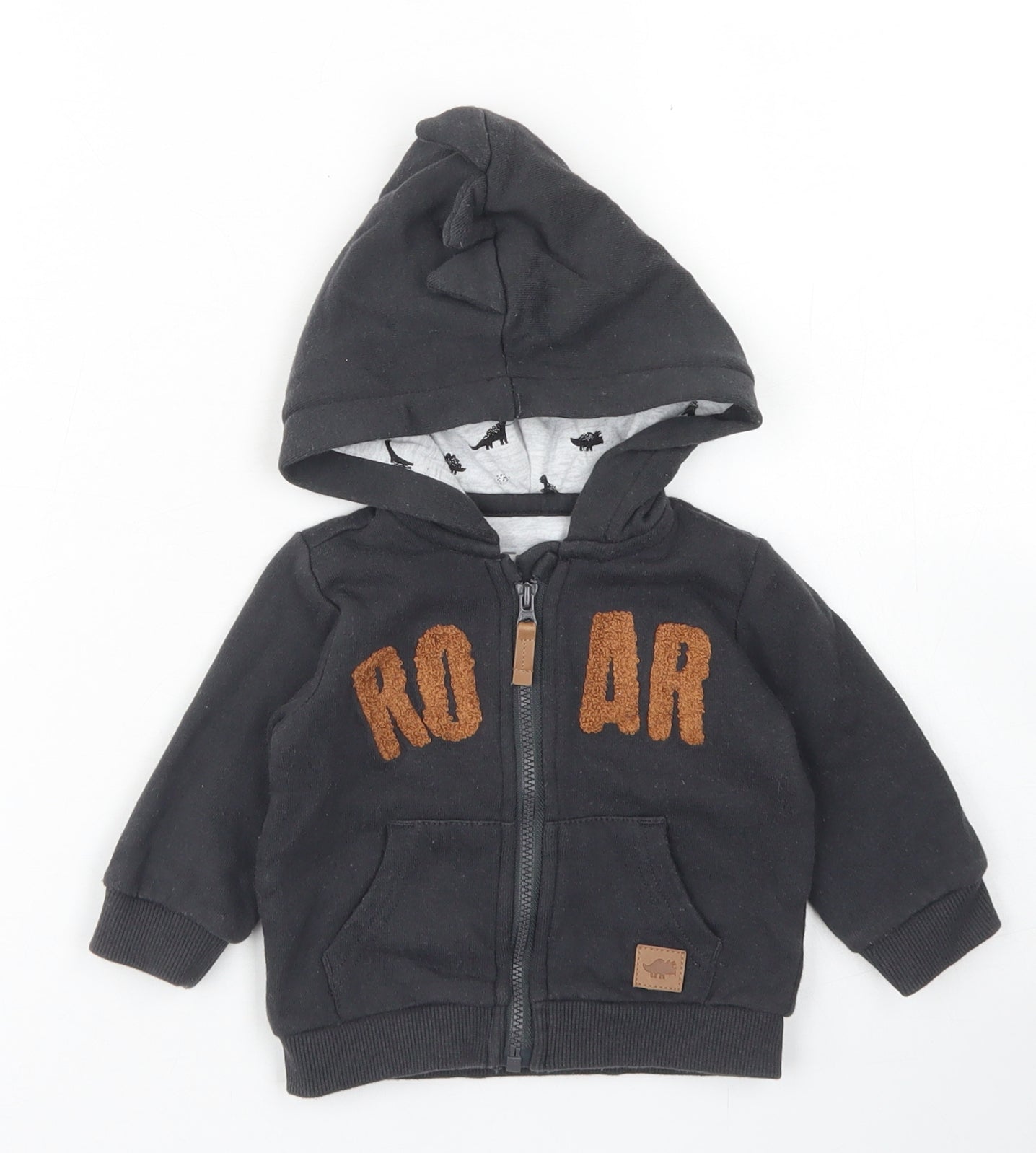 F&F Boys Grey   Jacket  Size 0-3 Months   Zip - Dinosaur hood