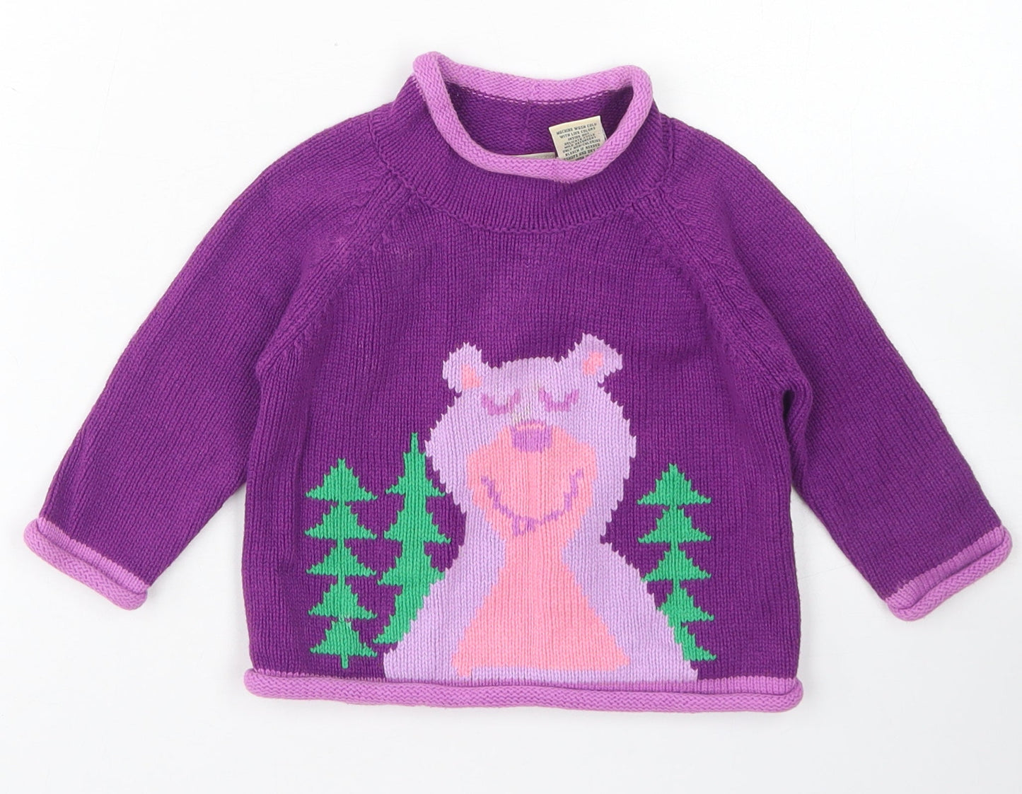 L.L. Bean Girls Purple  Cotton Pullover Jumper Size 6-9 Months   - Bear