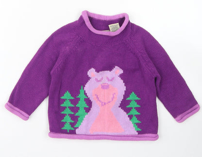 L.L. Bean Girls Purple  Cotton Pullover Jumper Size 6-9 Months   - Bear