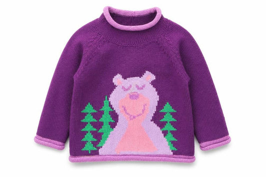 L.L. Bean Girls Purple  Cotton Pullover Jumper Size 6-9 Months   - Bear