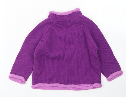 L.L. Bean Girls Purple  Cotton Pullover Jumper Size 6-9 Months   - Bear