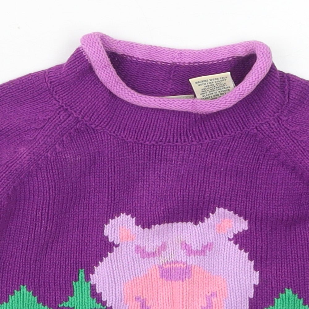L.L. Bean Girls Purple  Cotton Pullover Jumper Size 6-9 Months   - Bear