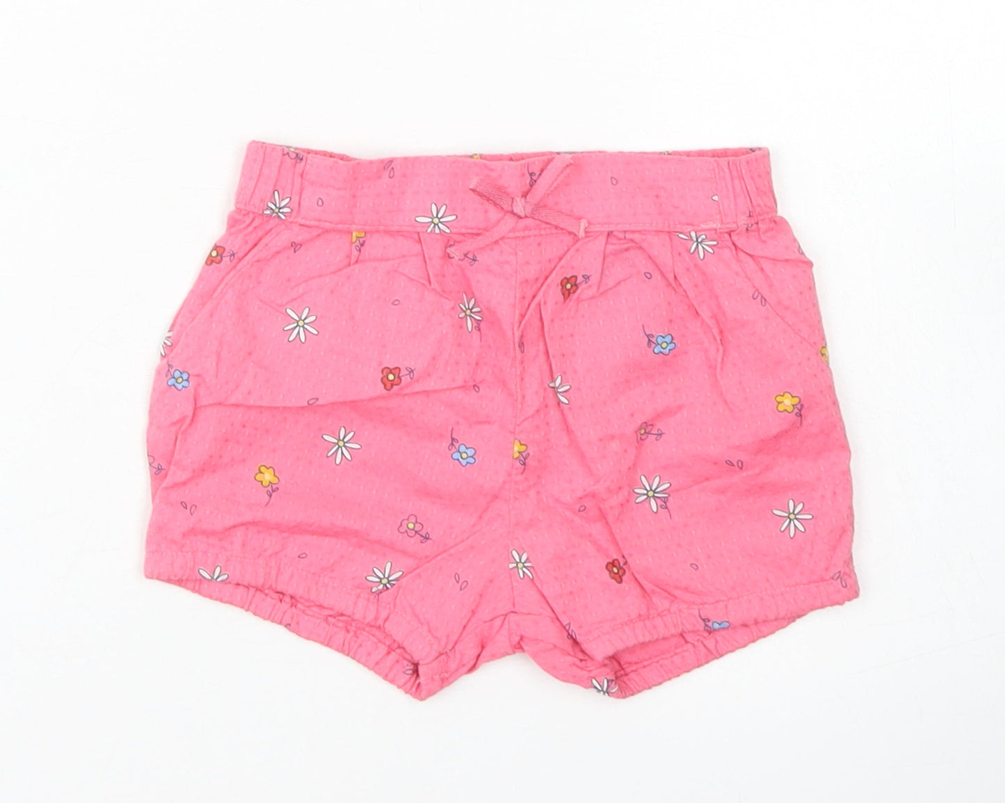 H&M Girls Pink Floral Cotton Cropped Trousers Size 6-9 Months