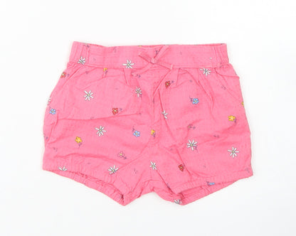 H&M Girls Pink Floral Cotton Cropped Trousers Size 6-9 Months