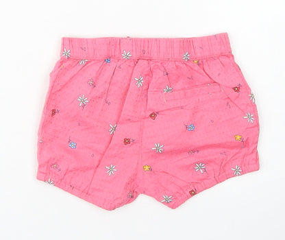 H&M Girls Pink Floral Cotton Cropped Trousers Size 6-9 Months