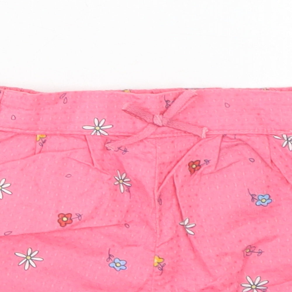 H&M Girls Pink Floral Cotton Cropped Trousers Size 6-9 Months