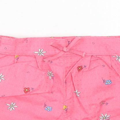 H&M Girls Pink Floral Cotton Cropped Trousers Size 6-9 Months