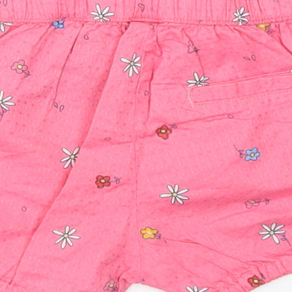 H&M Girls Pink Floral Cotton Cropped Trousers Size 6-9 Months